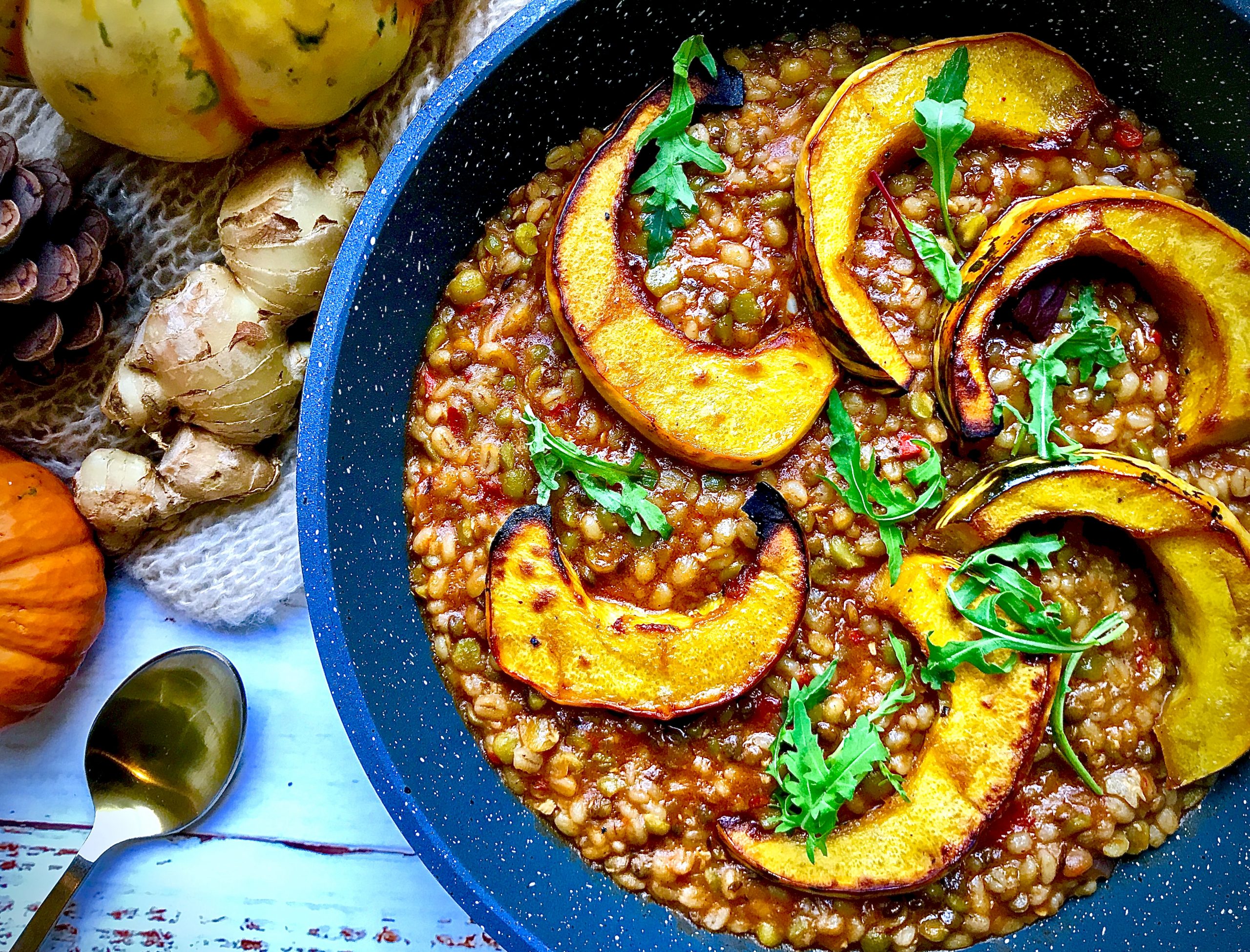 Roasted Squash on Spiced Barley Risotto